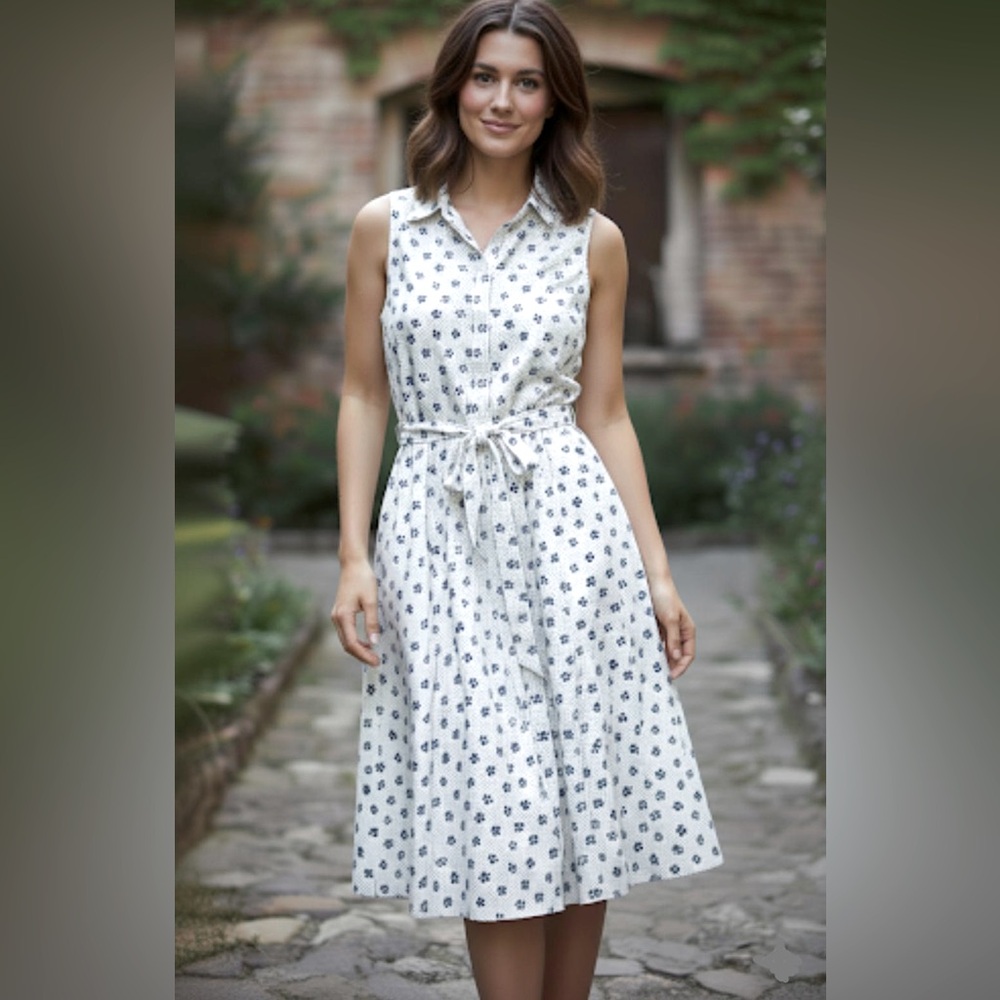Banana Republic Sleeveless Midi Shirtdress Floral Polka Dot Pattern  (NWT)